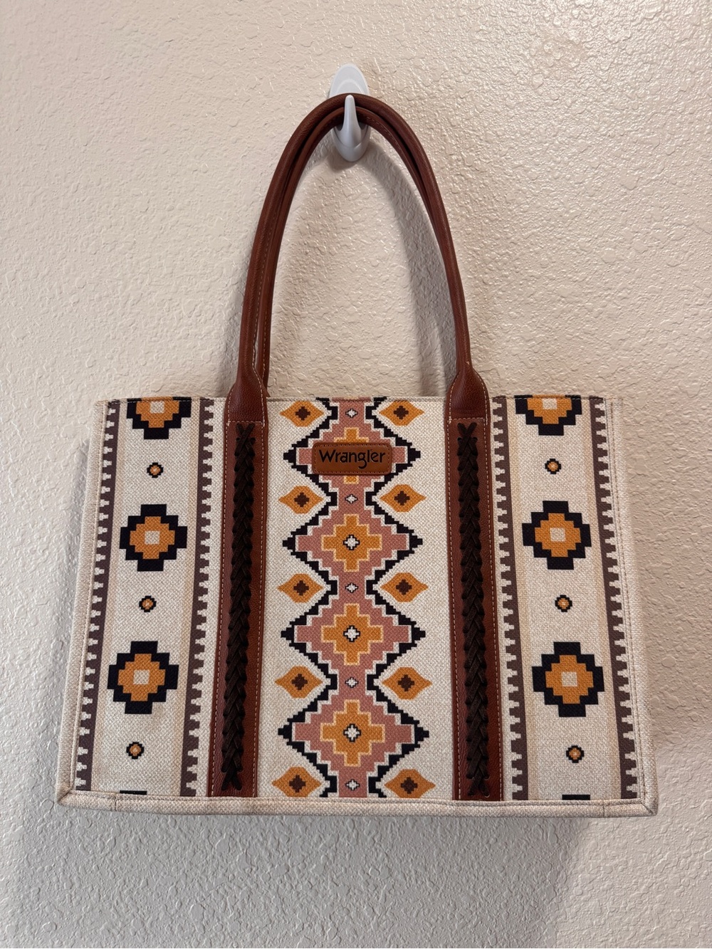Wrangler Aztec Southwestern Pattern Large Tote Bag Brown Beige Coffee